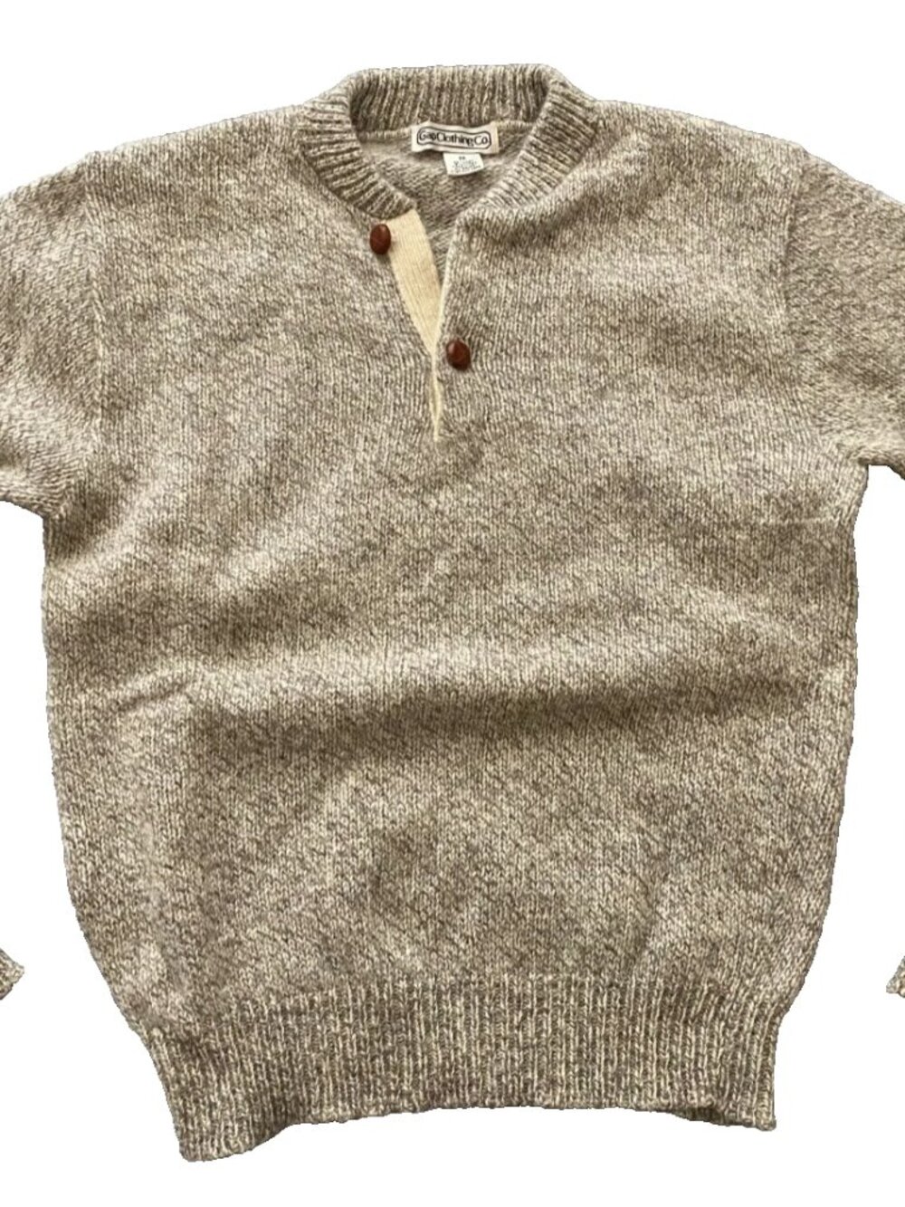 Vtg 70s Gap Clothing Co Henley Beige Wool Blend Sweater